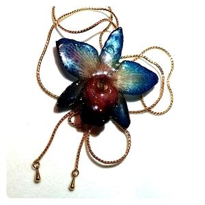 Orchid flower necklace jewelry blue